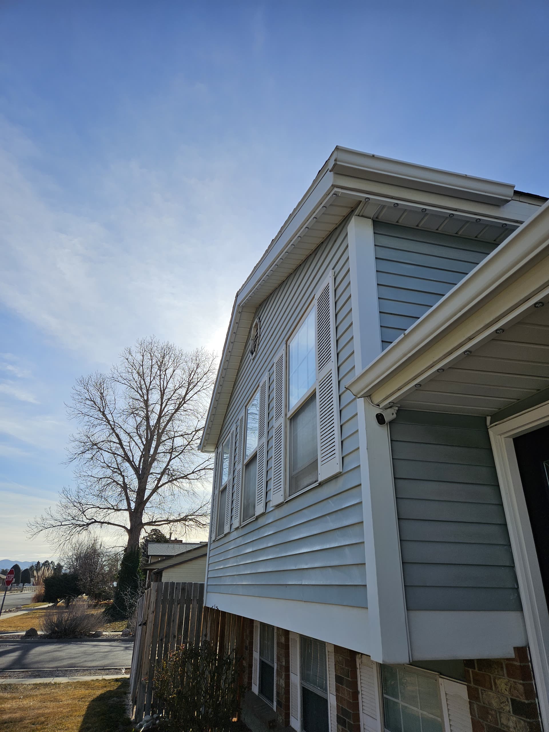 AFTERGLO fixture mounted cleanly on home fascia, daytime detail shot